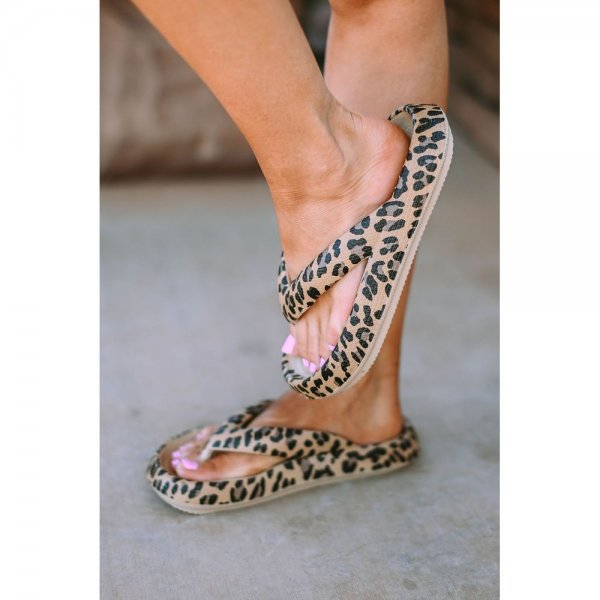 Leopard Print Thick Sole Flip Flops