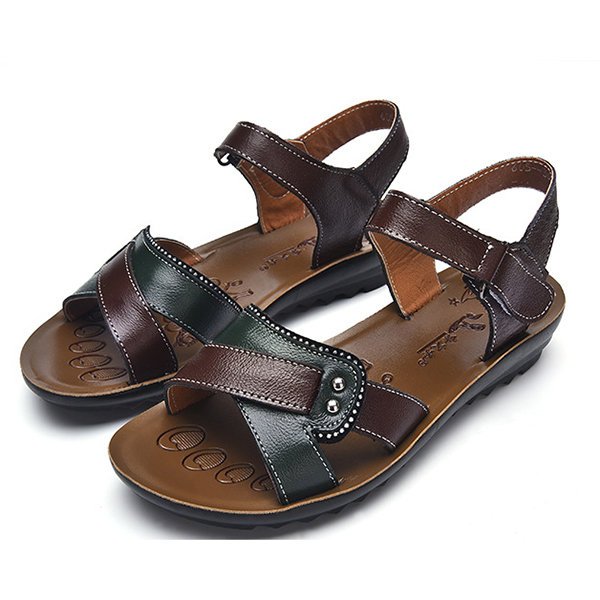 Leather Hook Loop Casual Comfy Opened Toe Flat Sandals