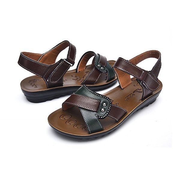 Leather Hook Loop Casual Comfy Opened Toe Flat Sandals