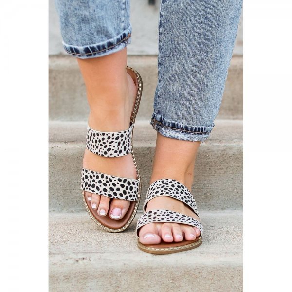 Leopard Dalmatian Print Suedette Slide Sandals