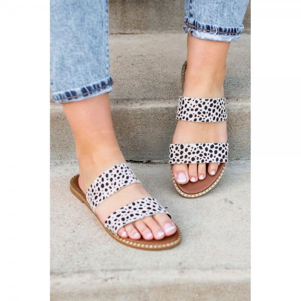 Leopard Dalmatian Print Suedette Slide Sandals