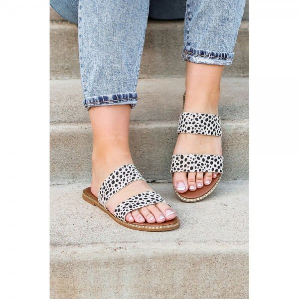 Leopard Dalmatian Print Suedette Slide Sandals