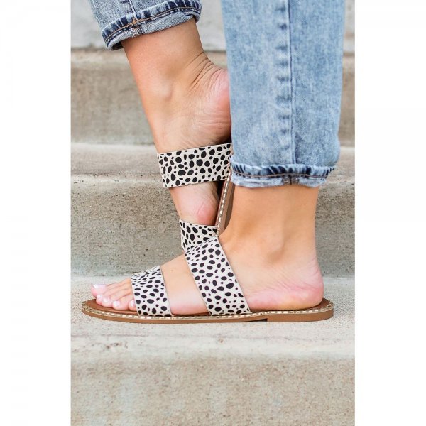 Leopard Dalmatian Print Suedette Slide Sandals