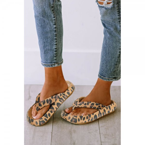 Leopard Print Thick Sole Flip Flops