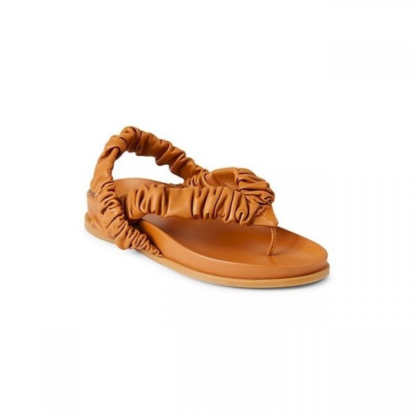 Ruched Leather Slingback Thong Sandals