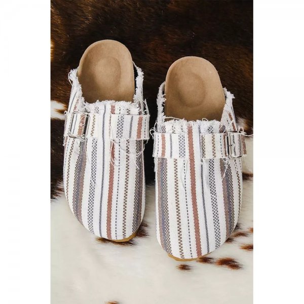 White Striped Slip-on Canvas Slippers