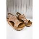 Brown Vintage Floral Leather Rivet Hollowed Platform Sandals