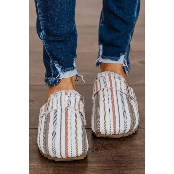 White Striped Slip-on Canvas Slippers