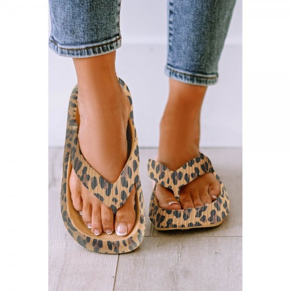 Leopard Print Thick Sole Flip Flops