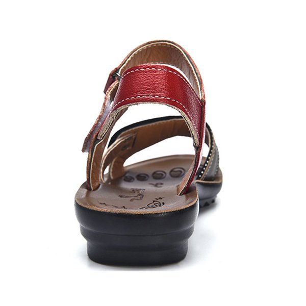 Leather Hook Loop Casual Comfy Opened Toe Flat Sandals