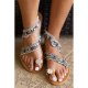 Multicolor Embroidered Lace Straps Flat Sandals