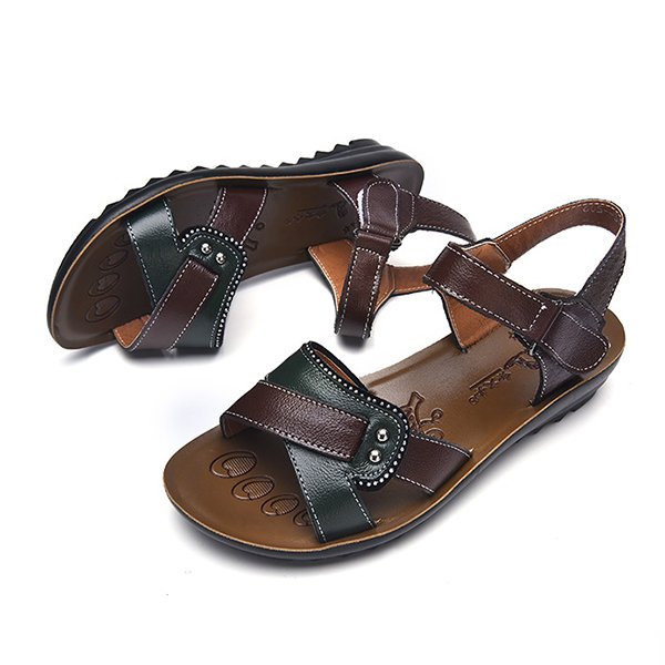 Leather Hook Loop Casual Comfy Opened Toe Flat Sandals