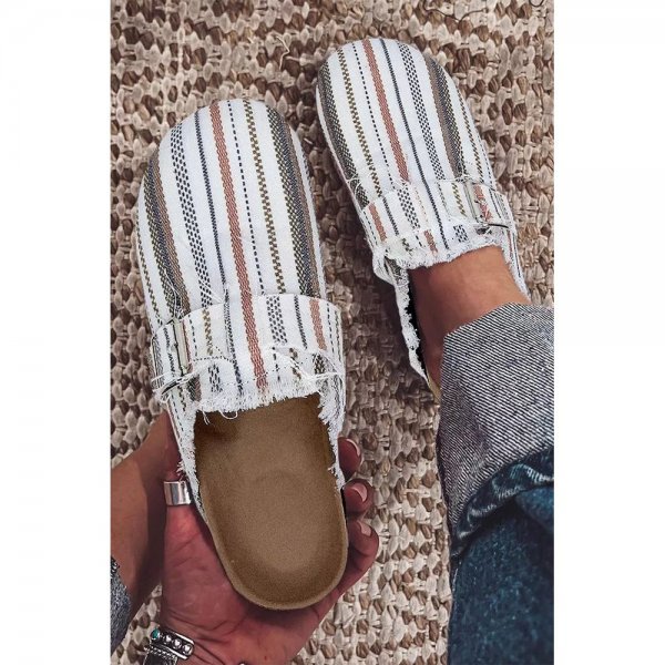 White Striped Slip-on Canvas Slippers