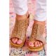 Brown Vintage Floral Leather Rivet Hollowed Platform Sandals