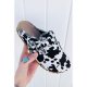 Animal Print Buckle Strap Frayed Canvas Slip On Slippers