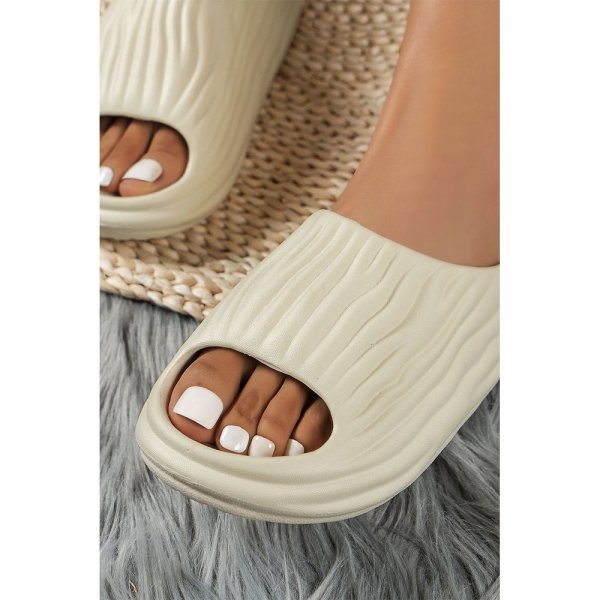 Beige Pleated Thick Soled Slippers