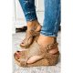 Brown Vintage Floral Leather Rivet Hollowed Platform Sandals