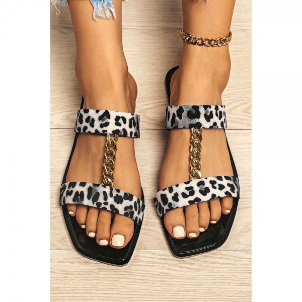 Leopard Chain Connected Leopard Fish Toe Sandal Slippers