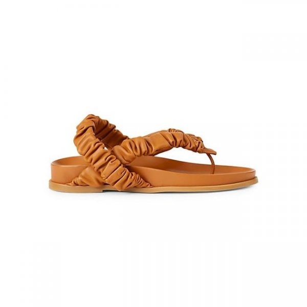 Ruched Leather Slingback Thong Sandals