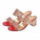 Rhombus Rhinestone Beaded Bling Hollow Out Peep Toe Square Heel Slippers